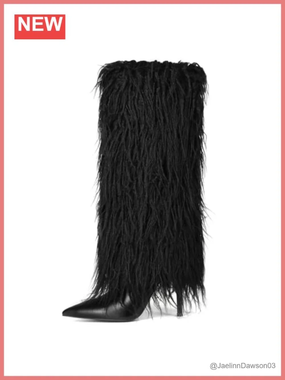 Faux Fur Trimmed Knee High Boots Stiletto Heel Fringe Side Zip Patent Leather